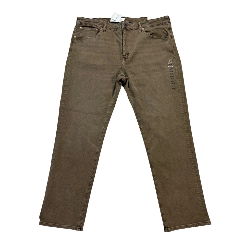 American Eagle Slim Straight Pants Mens 40x32 Dark Brown New Easyflex‎ 6939